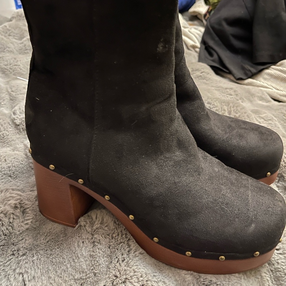New York & Company Black Heeled Boots with Suede Finish